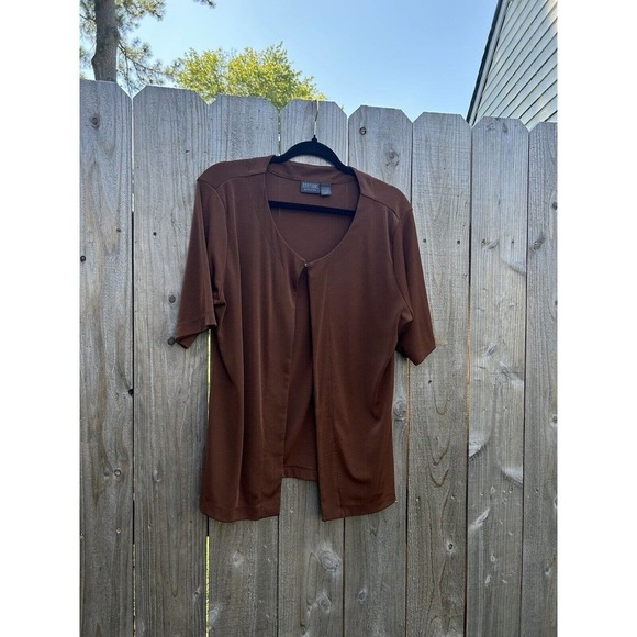 Chicos Cotton Open Front Cardigan Women’s Size 2 Short Sleeve Brown large‎ - Picture 5 of 10